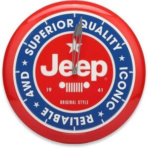 Official JEEP 4WD Genuine Part Round Embossed Metal Hanging Wall Clock Collector